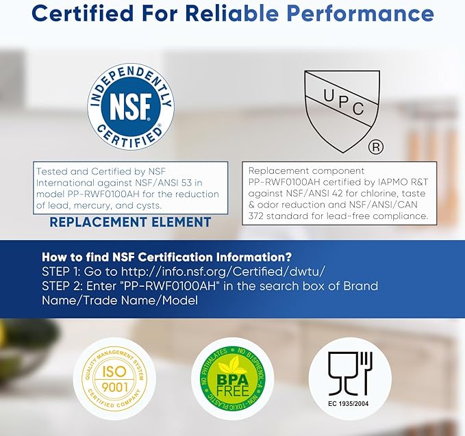 PUREPLUS PRO NSF/ANSI 53&42 Certified Refrigerator Water Filter Replaceme...