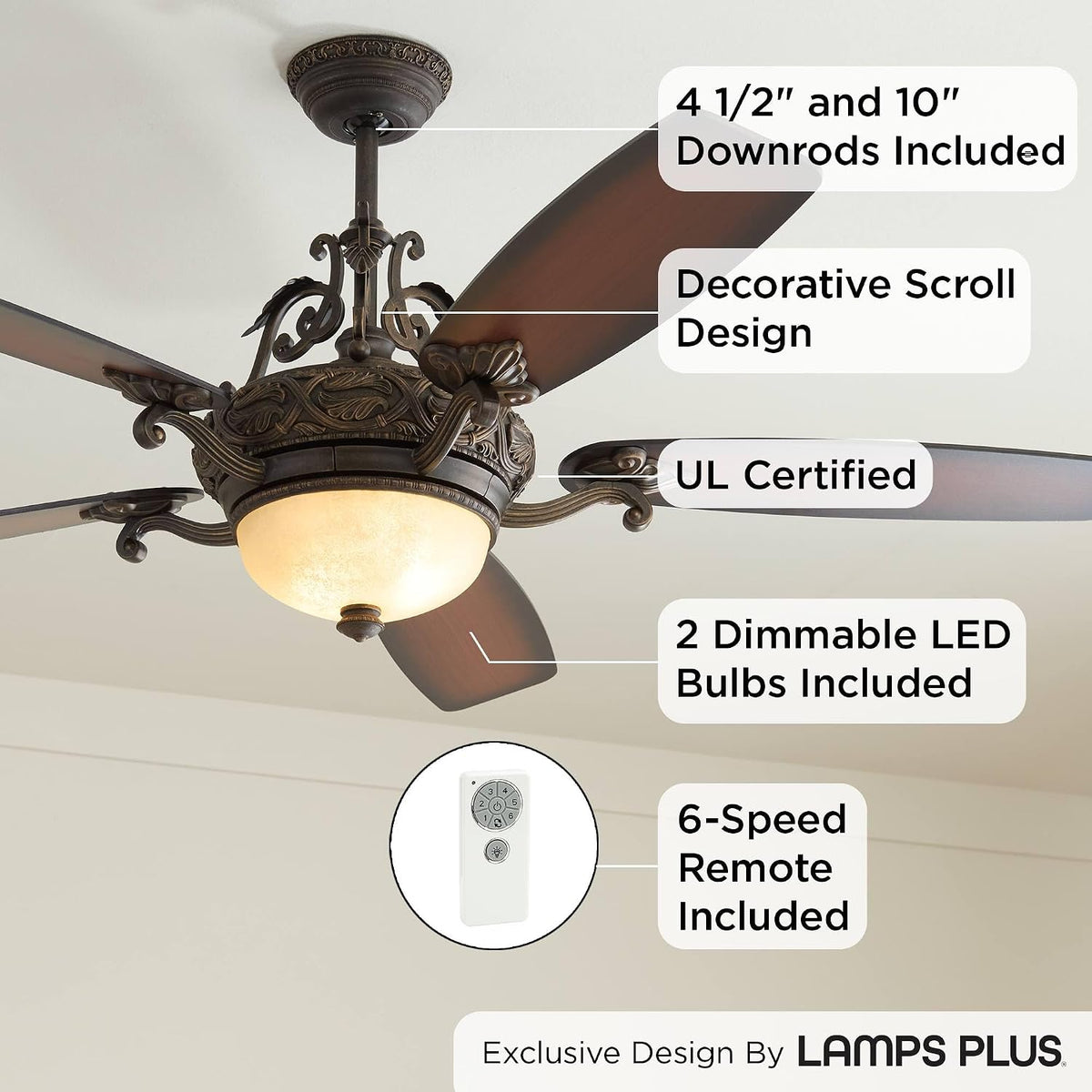 56" Esperanza Teak Bronze and Gold Indoor Ceiling Fan with LED Light Remote