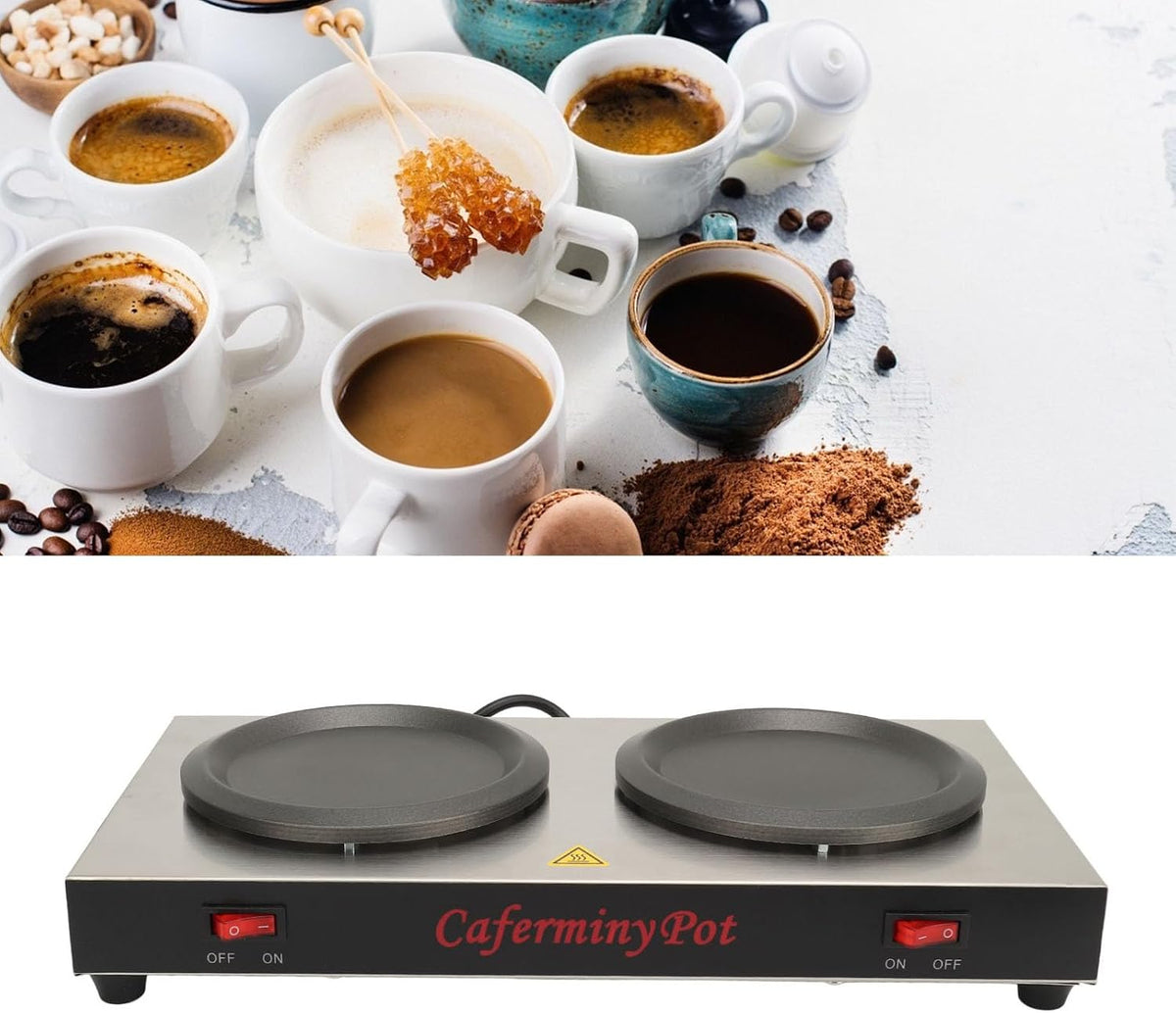 Double Coffee Warmer, Stainless Steel 160 w Portable Double Hot Plate Warmer ...