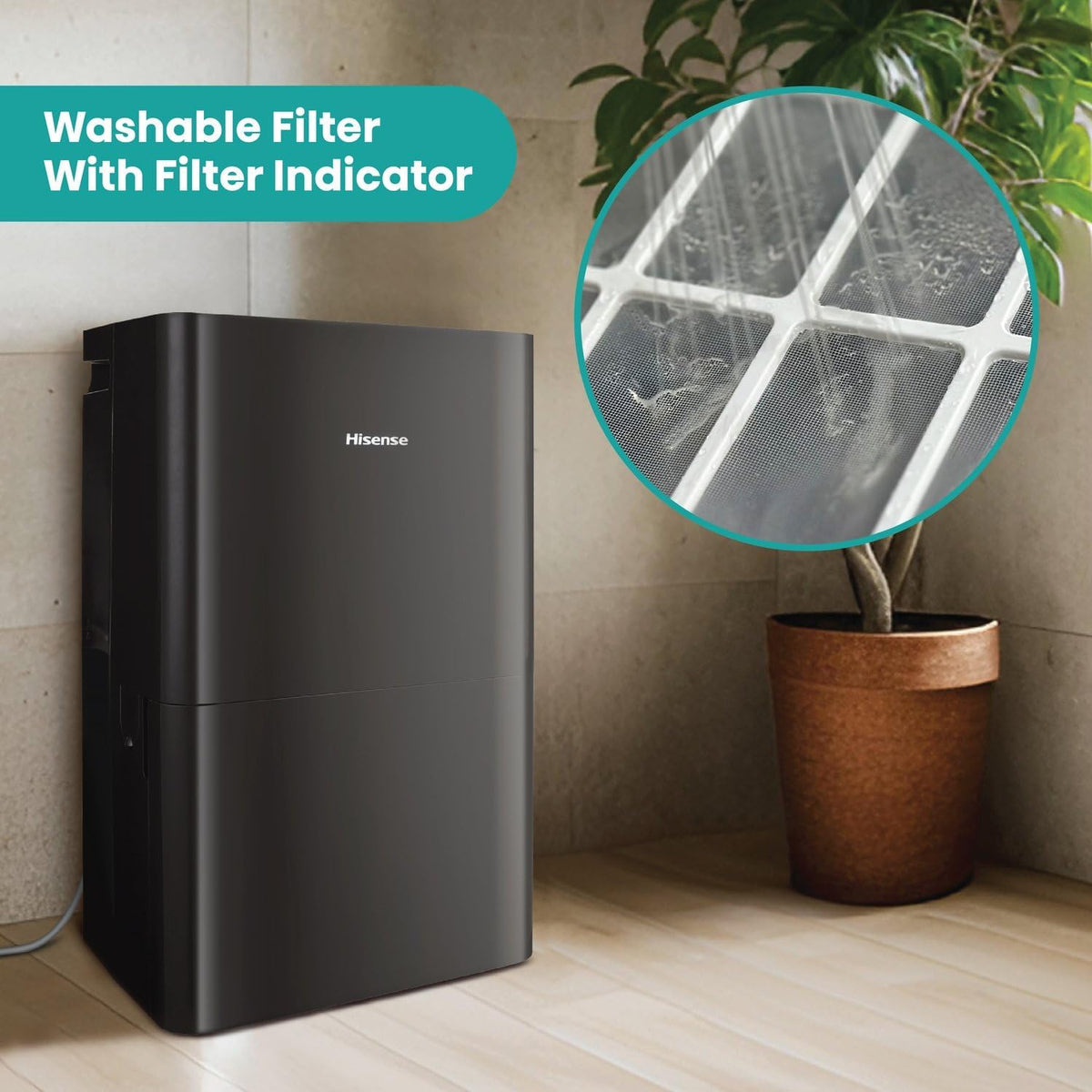 Hisense 50-Pint Lift-Up Portable Dehumidifier with Built-In Pump, Black