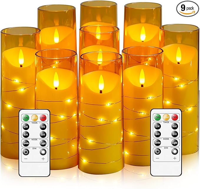 Flameless Candles with Embedded Star String, Battery Operated LED Pillar (Set...