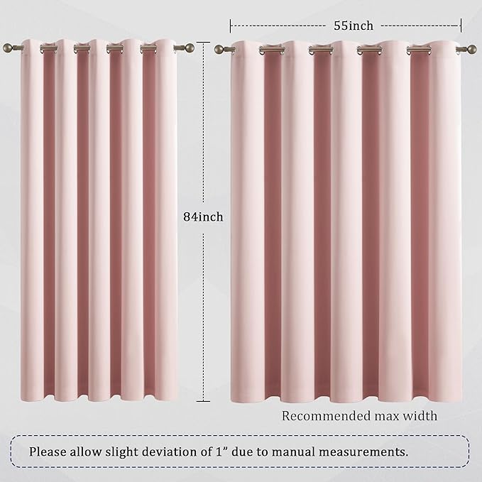 DUALIFE Baby Pink Grommet Room Darkening Curtains 60 x 84 Inches, 2 Panels