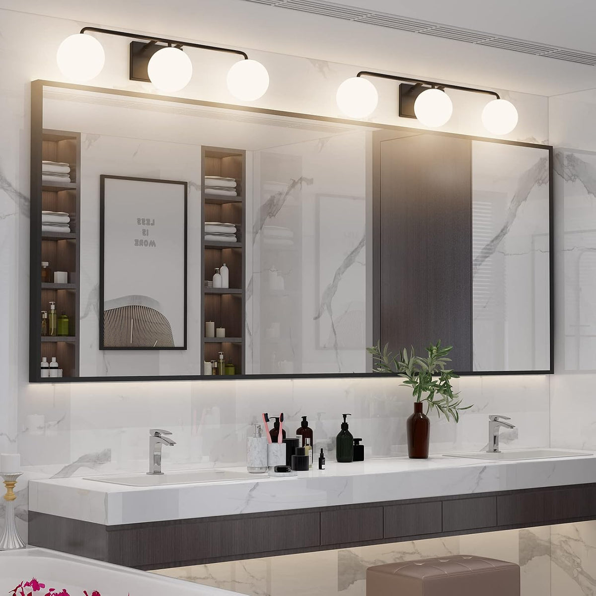 Tipace Mid Century Modern Bathroom Vanity Lights Fixtures 3-Light Black Milk ...