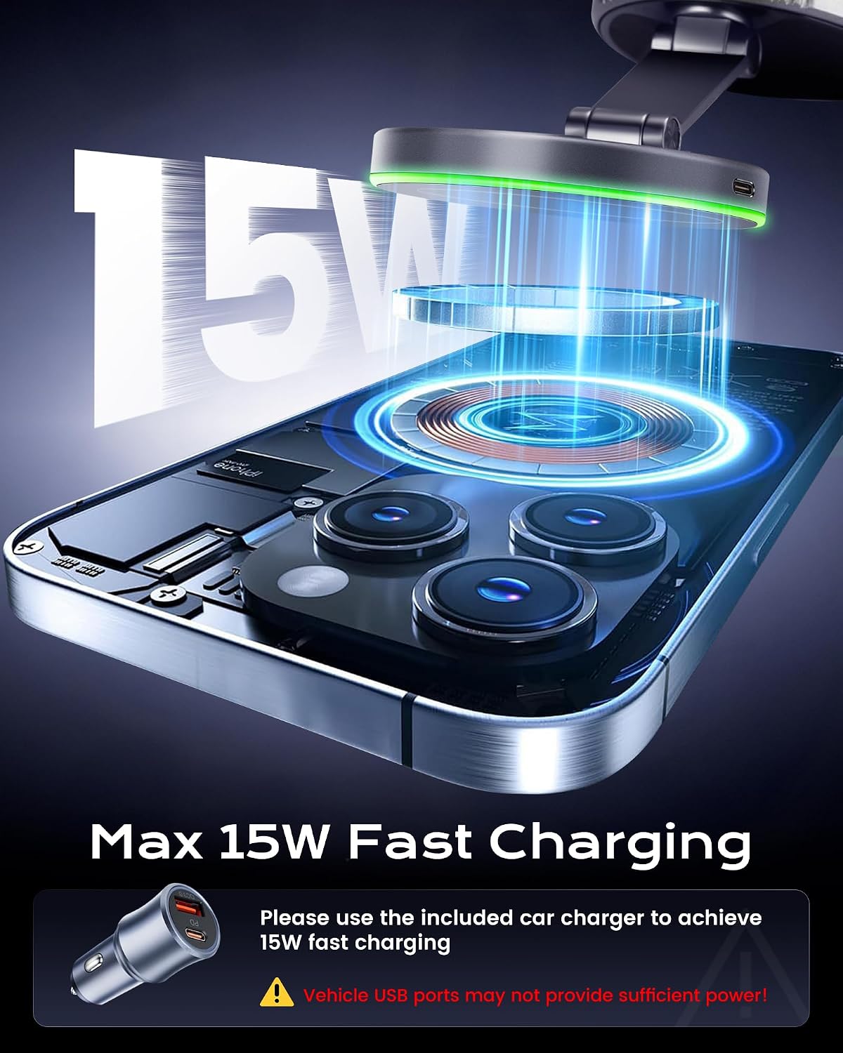 avedio links 15W Vacuum Magnetic Wireless Car Charger Mount with Adapter