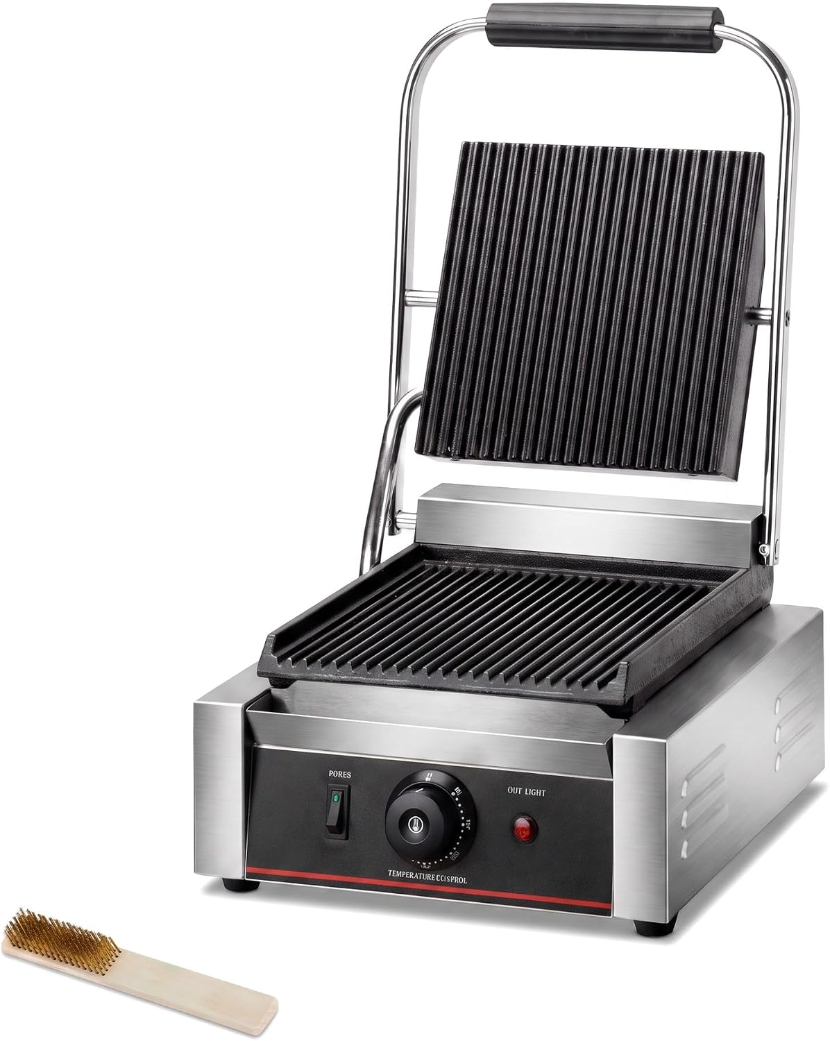 Commercial Panini Press With Grooved Grill Sandwich Maker Machine Electric