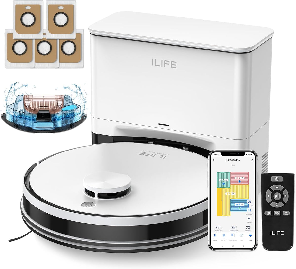 ILIFE A30 Pro Robot Vacuum and Mop,10000Pa Max Suction, Self-Emptying