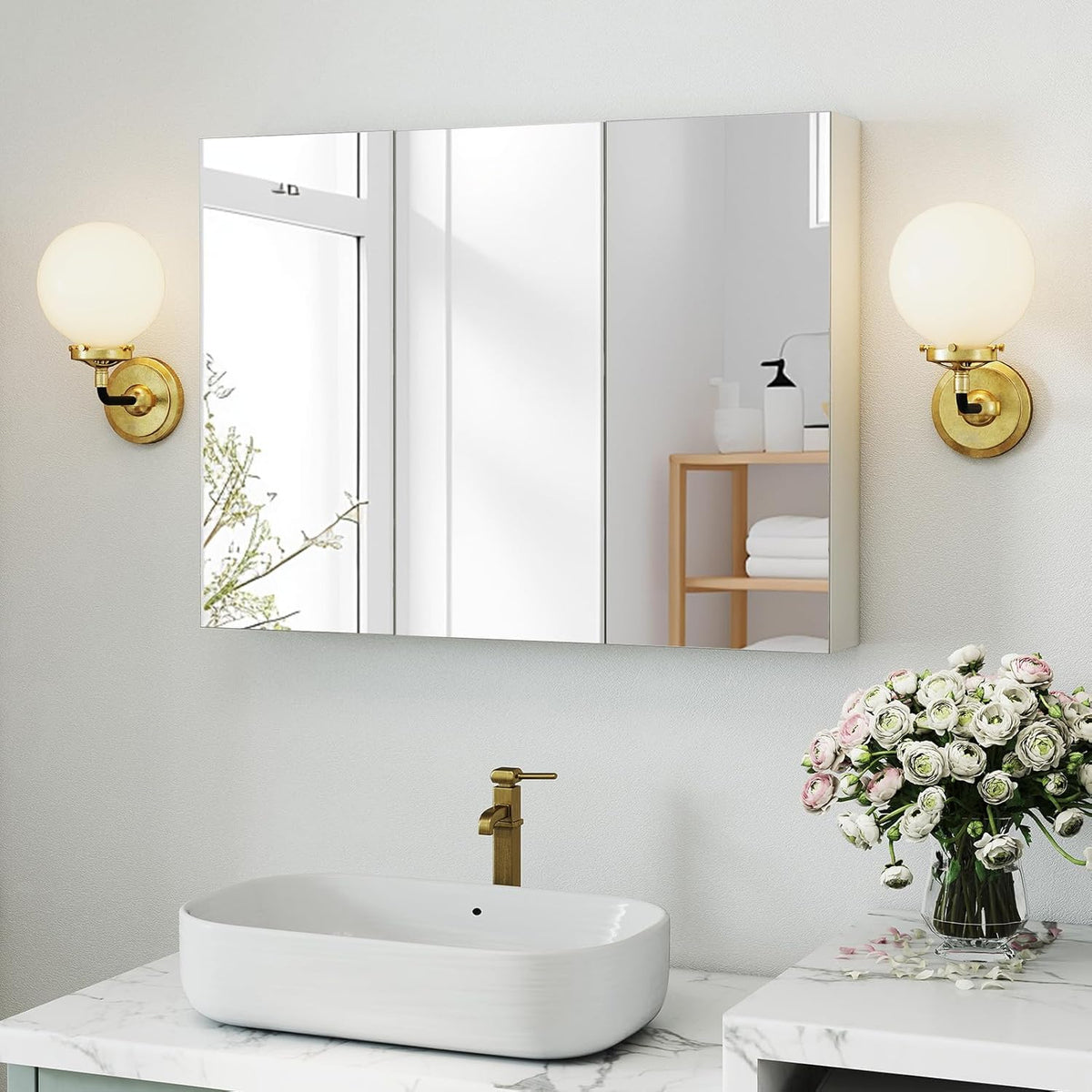 Large Bathroom Mirror Cabinet, Wall Mounted Medicine Cabinet