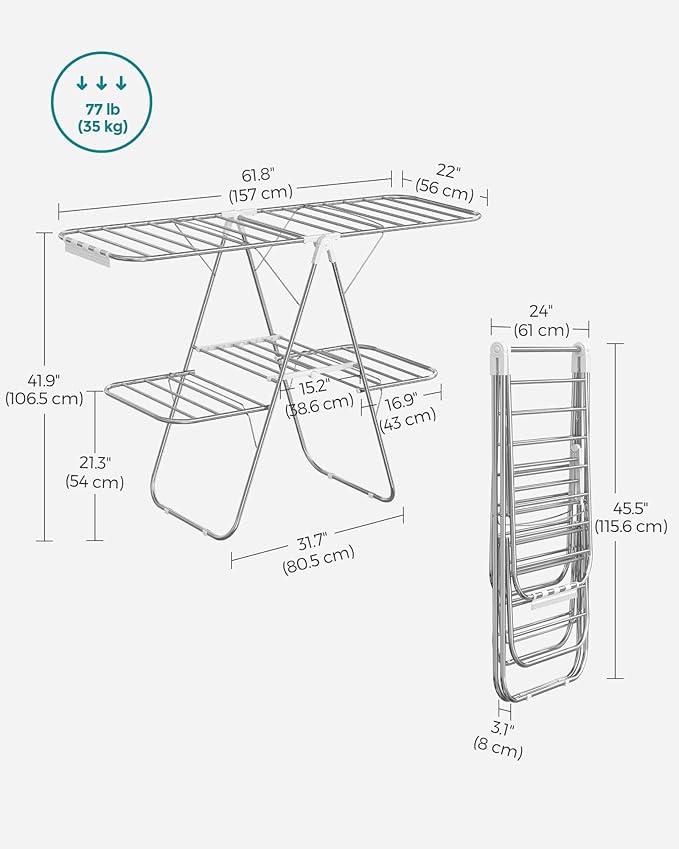 SONGMICS Clothes Drying Rack, Foldable 2-Level Laundry Drying Rack,