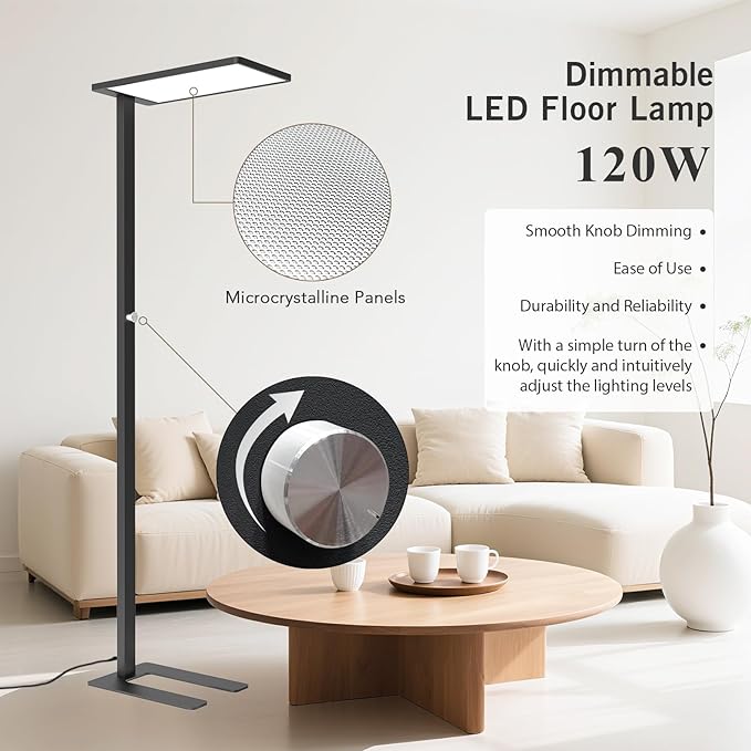 120W LED Floor Lamp, 76.8" Tall Reading Light, 10000LM Knob Dimming Stan...