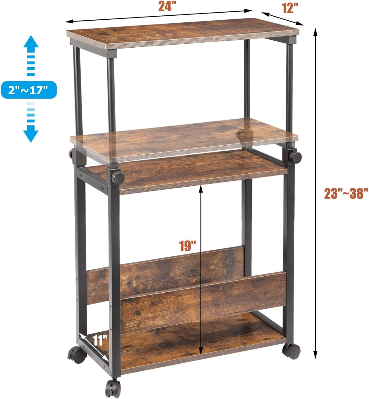 Height Adjustable Computer Tower Stand, Top Adjustable 24"Wx12"Dx23...