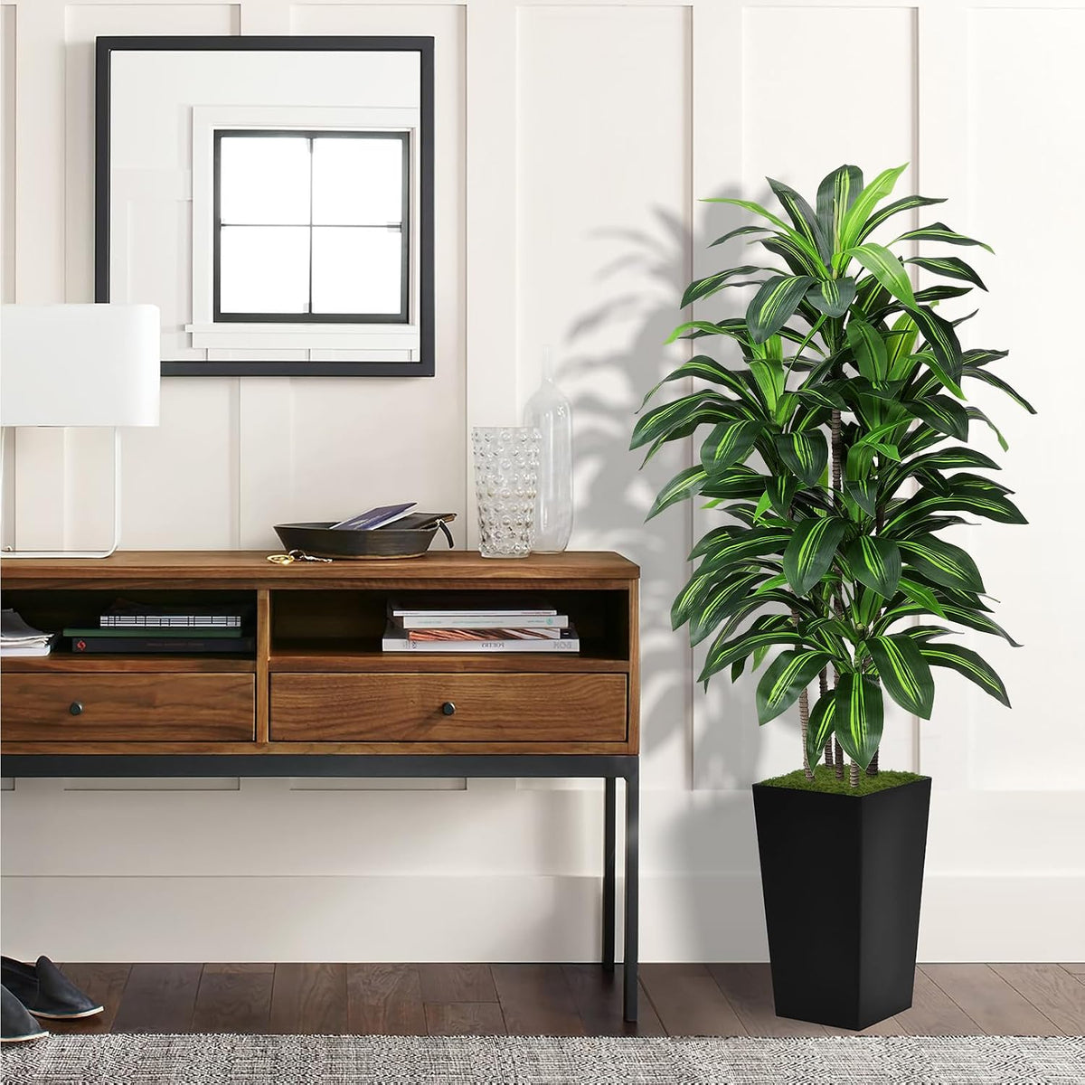 Artificial Plant 5FT Dracaena Fake Tree with Black Tall Planter