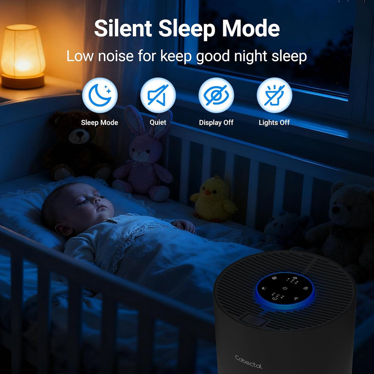 2 Pack Cobectal Air Purifiers for Home Bedroom with 3-in-1 Filter, Black