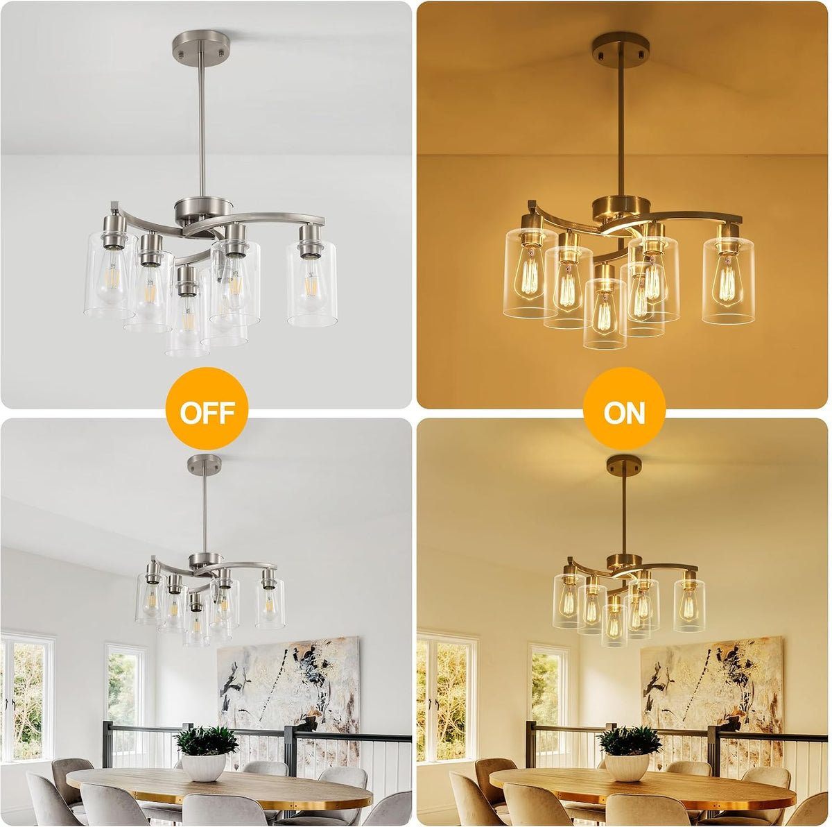 CNRATYE 6-Light Brushed Nickel Chandeliers for Dining Room Light Fixtures Ove...