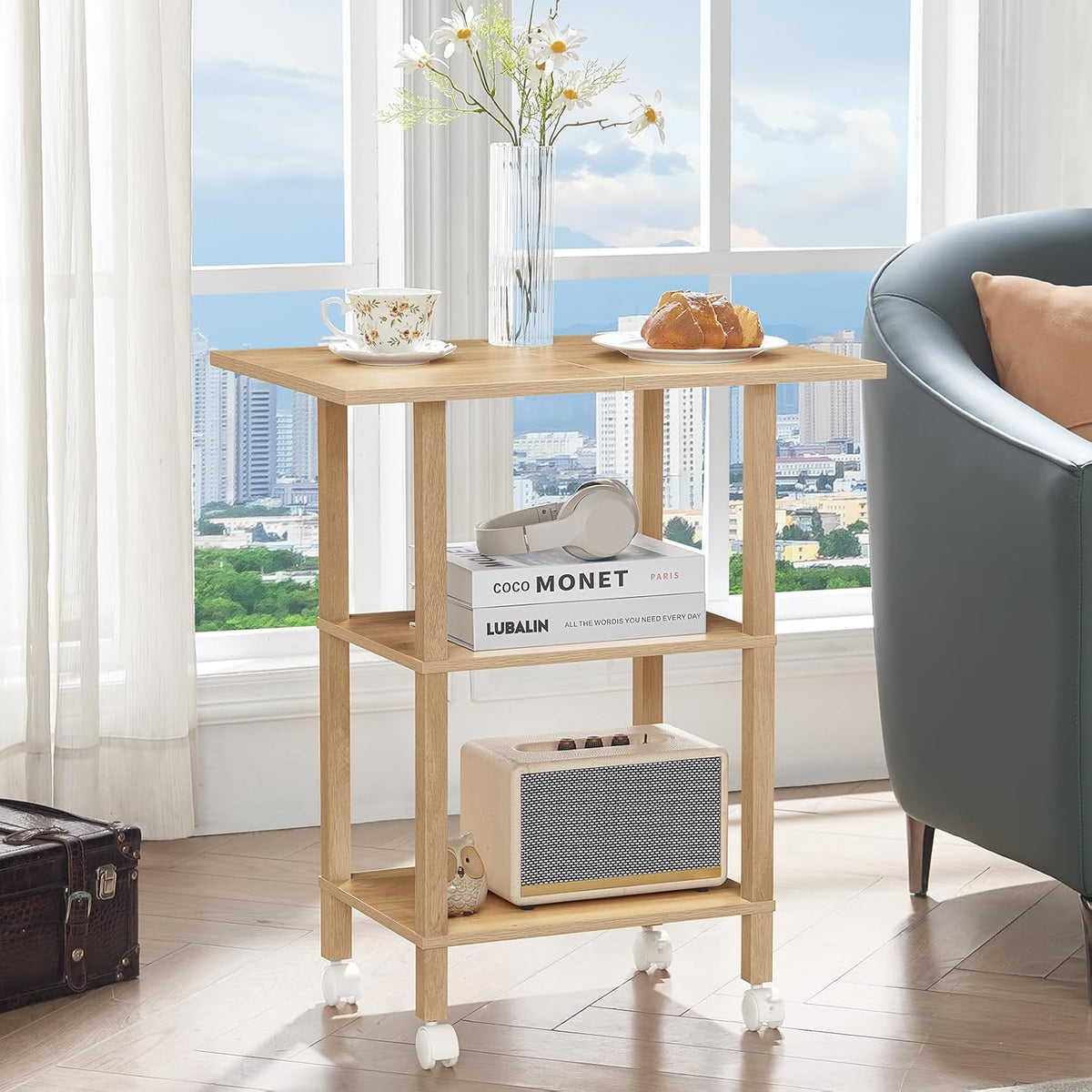 3 Tier Home Printer Stand with Storage, Natural