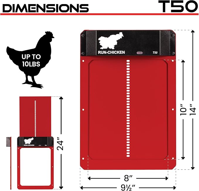 Run-Chicken Door T50 – Automatic Chicken Coop Door Opener, Battery Powered &