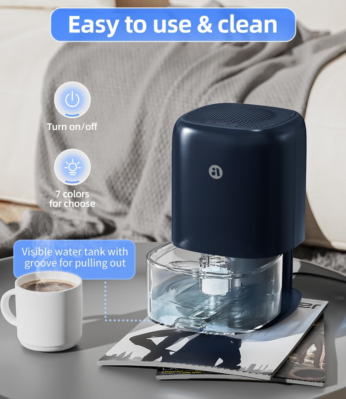 TABYIK 35 OZ Dehumidifier for Bedroom RV, Quiet with Auto Shut Off, Blue