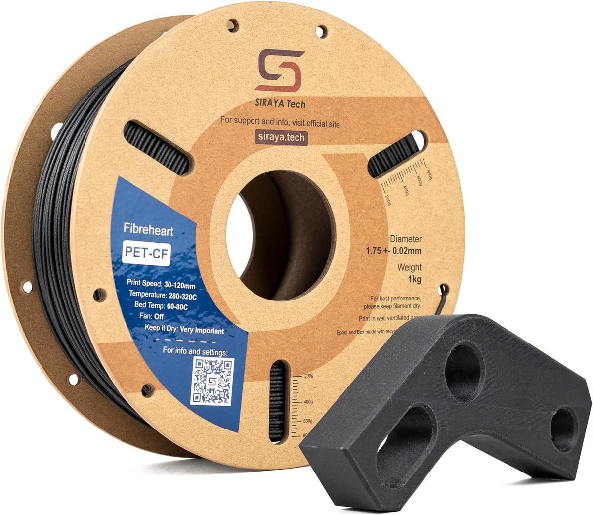 Siraya Tech Fibreheart PET-CF 3D Printer Filament, High Strength, Black 1kg