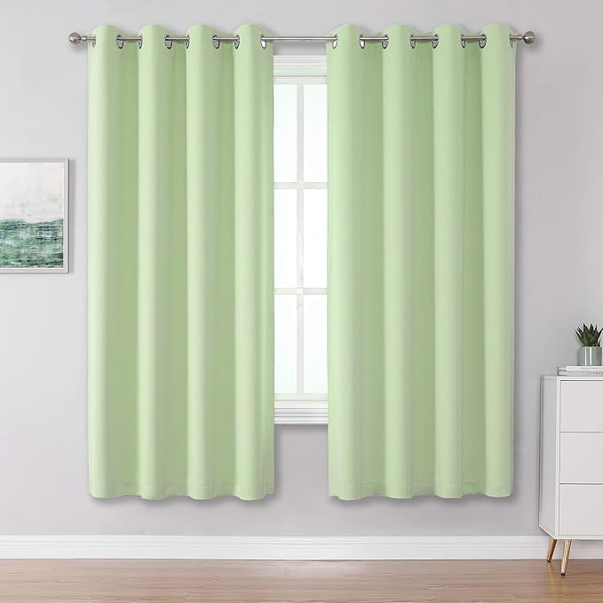 DUALIFE Light Green Blackout Curtain Panels/Drapes (Set of 2)