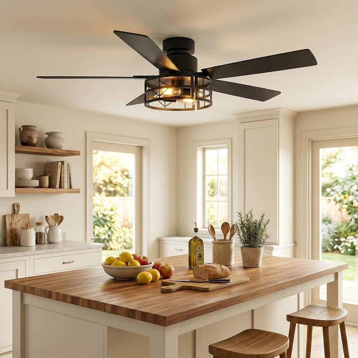 TCL 52" Black Caged Flush Mount Ceiling Fan with Light & Remote