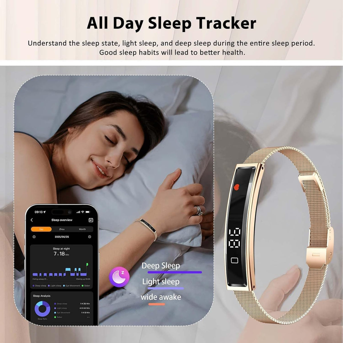 Fitness Health/Calorie Tracker with 2 Bands, Sleep Detection Bracelet