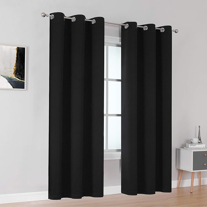 DUALIFE Black Blackout Curtain for Living Room 84 Inch Length Solid Energy (S...