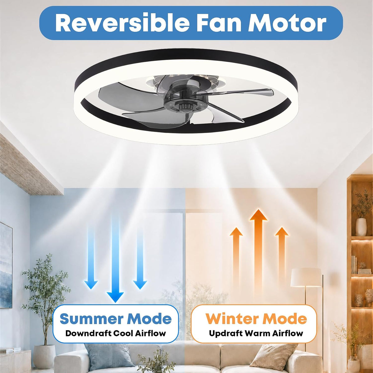 Fszdorj 20'' Low Profile Ceiling Fan with Light and Remote, Fandelier...