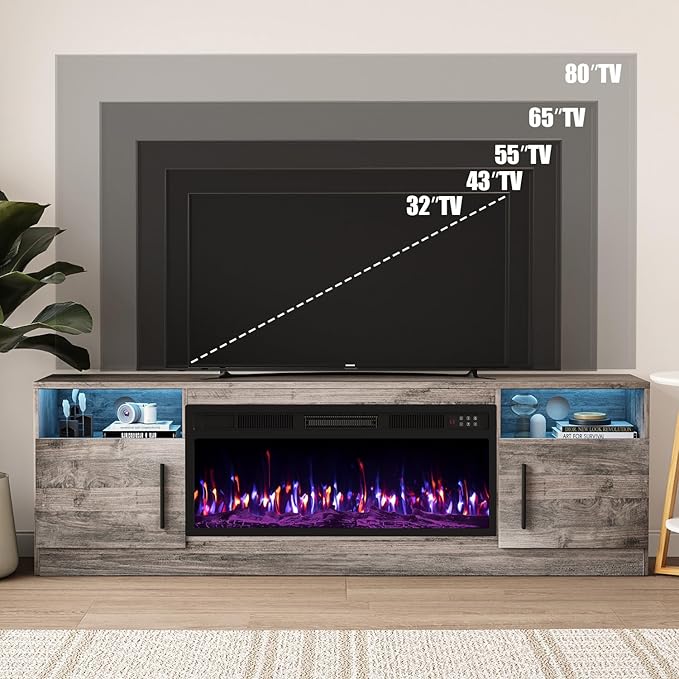 VITESSE TV Stand with 36" inch Electric Fireplace Up to 80" TVs, LE...