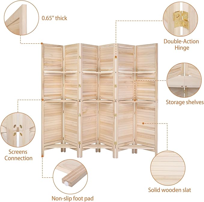 Bonnlo 6 Panels Wood Room Divider
