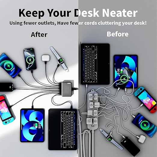 USB C Charger Block, 200W GaN 8 Port USBC Charging Station USB Hub Block Cube