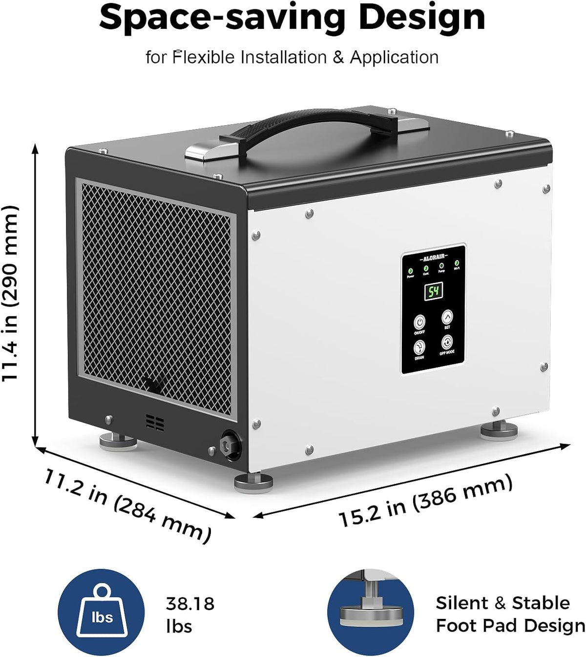 ALORAIR Smart Wi-Fi 70 Pints Crawlspace Dehumidifier with Pump Compact Unit