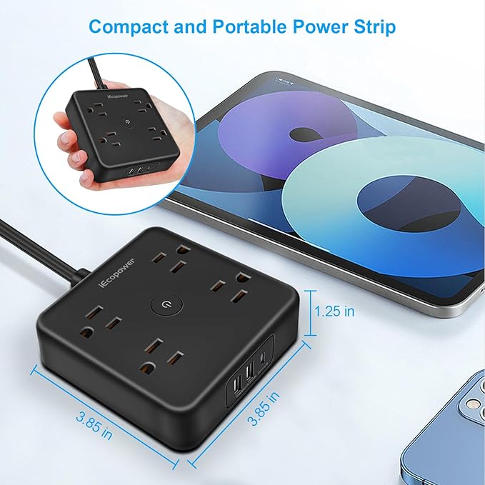 Surge Protector Power Strip 15 ft Cord, Long Power Strip (2 Pack)