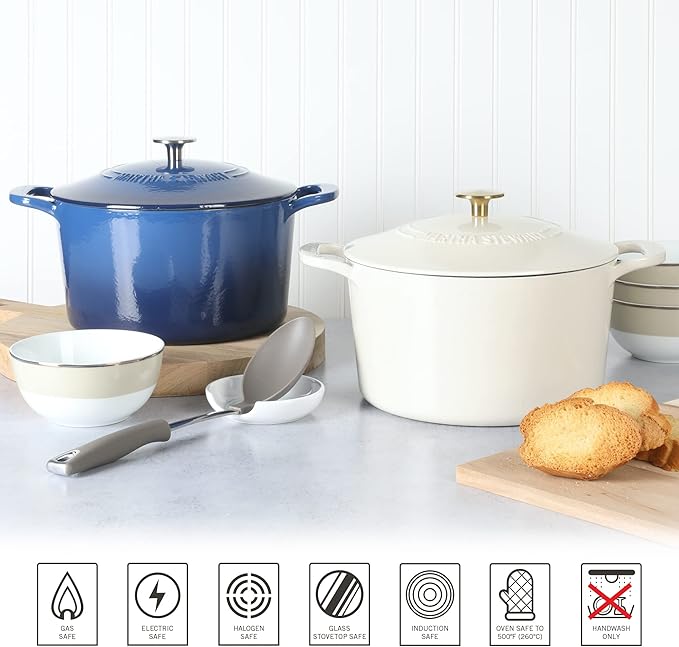 MARTHA STEWART Gatwick 7-Quart Enamel Cast Iron Dutch Oven – Linen White