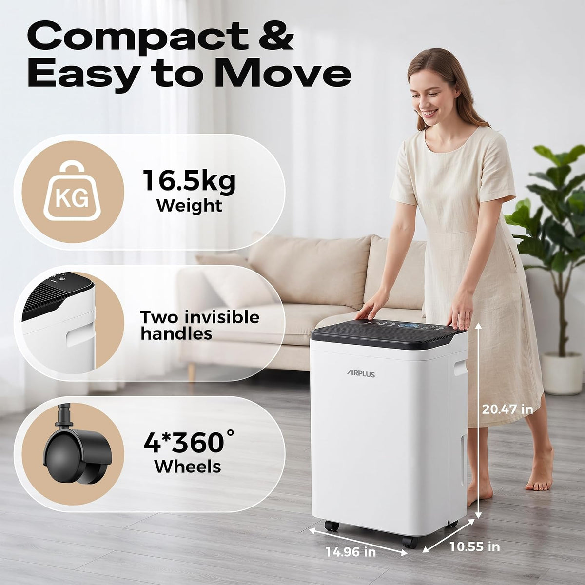 AIRPLUS Max 70 Pint Quiet Dehumidifier for Home Bedroom up to 5500 Sq Ft