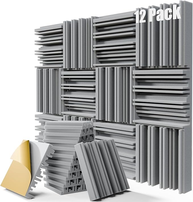 ZELMINE Upgrade 12 pack Self-adhesive Sound Proof Foam Panels, Decorative