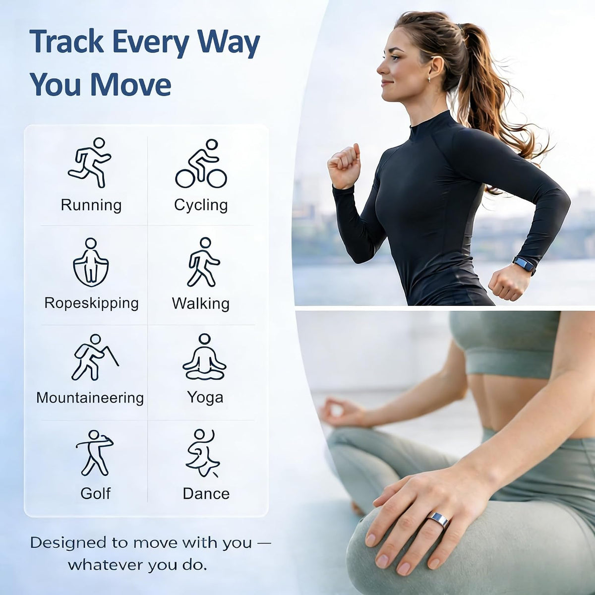 Smart Ring Health & Fitness Tracker for Men & Women (Silver, 10)