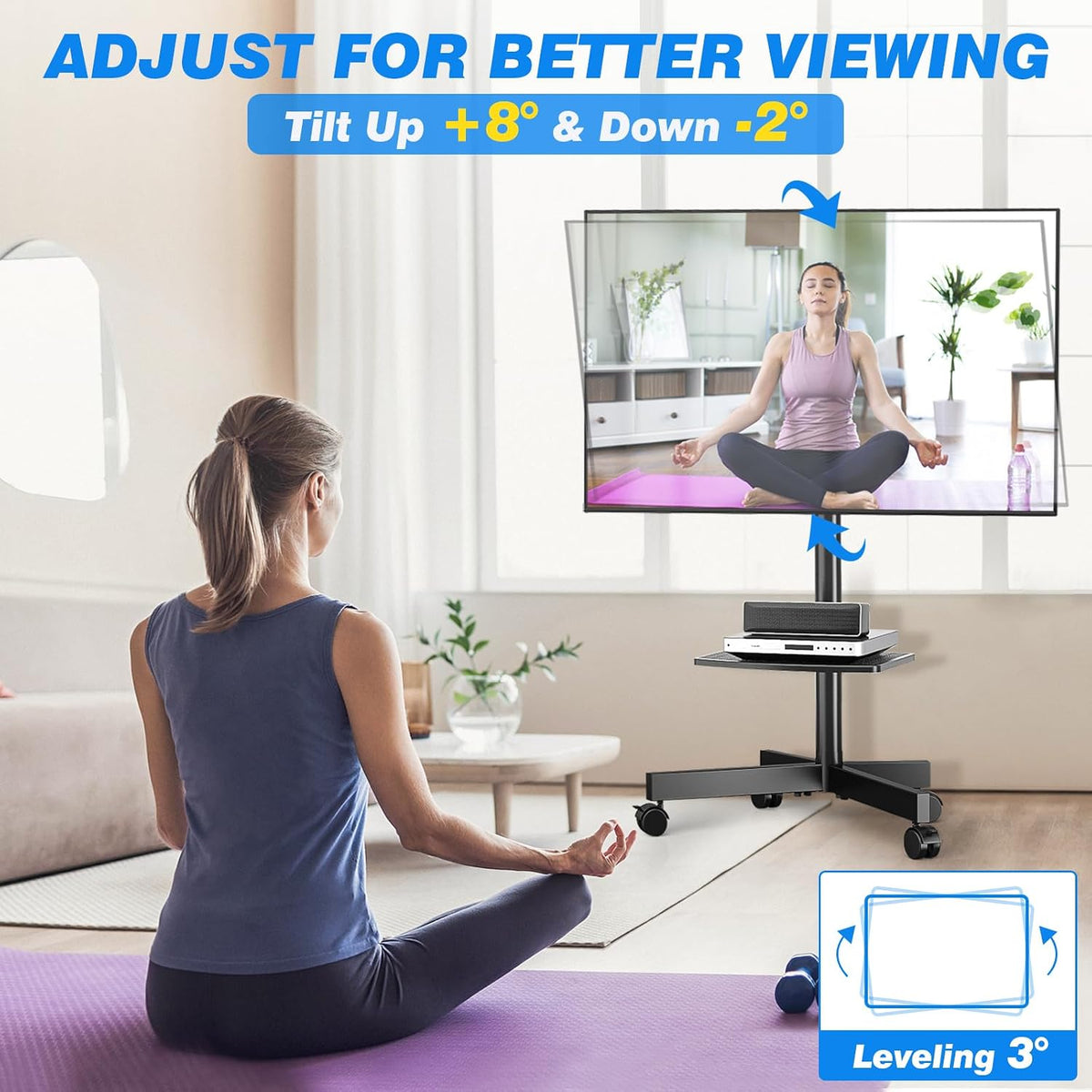 Rfiver Rolling TV Stand with Shelf for 23-65 inch TVs up to 88lbs