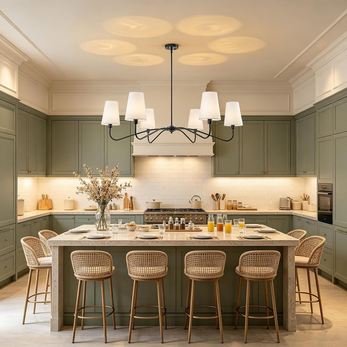 47'' Oversized Farmhouse Chandelier with Shades, 6-Light Large Chande...