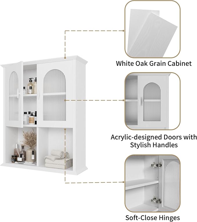 CJL Bathroom Wall Cabinet with Fluted Door, 23.6'' x 29.5'' M...
