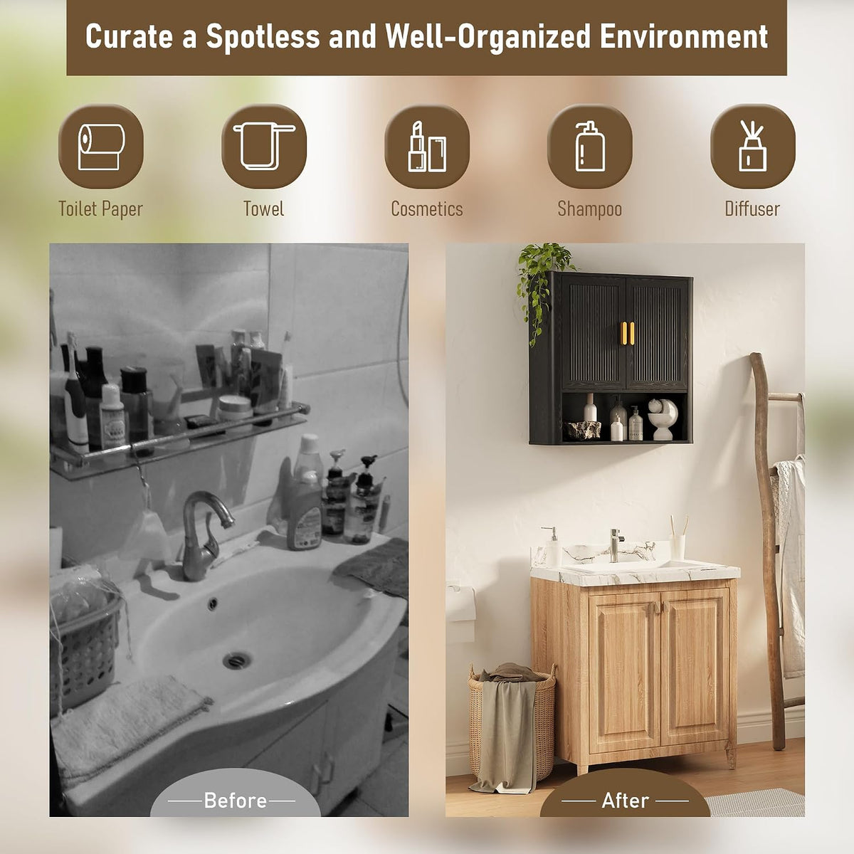 INNOD Bathroom Wall Cabinet, Wall-Mounted Medicine Cabinet with Adjustable Wo...