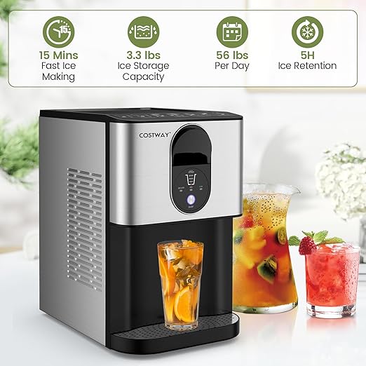 COSTWAY Self Dispensing Nugget Ice Maker Countertop, 56 Lbs/24H Soft Chewable