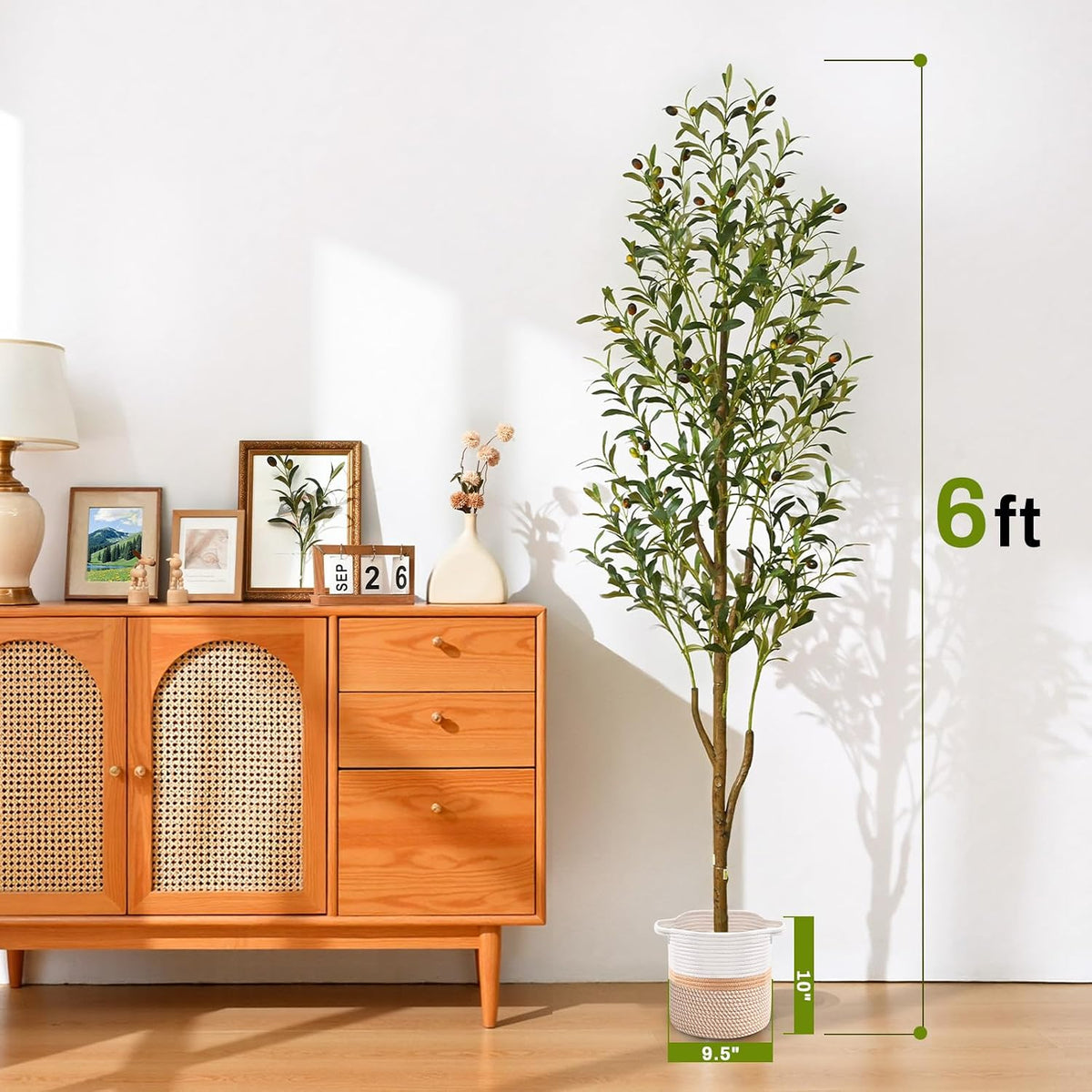6FT Artificial Olive Tree Indoor Tall Faux with Planter & Basket