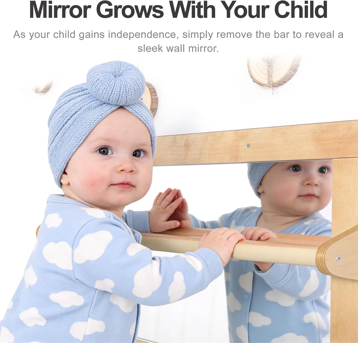 Baby Montessori Non-Shatter Sensory Safety Mirror w/ 2 Pull Up Bars | Exquisi...