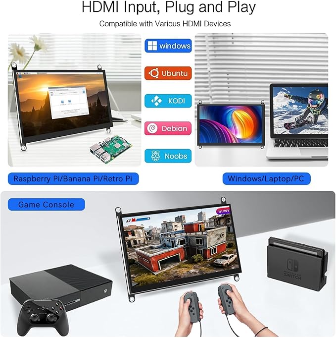 HAMTYSAN 7 Inch Raspberry Pi Screen Touchscreen Monitor 1024x600 Small HDMI
