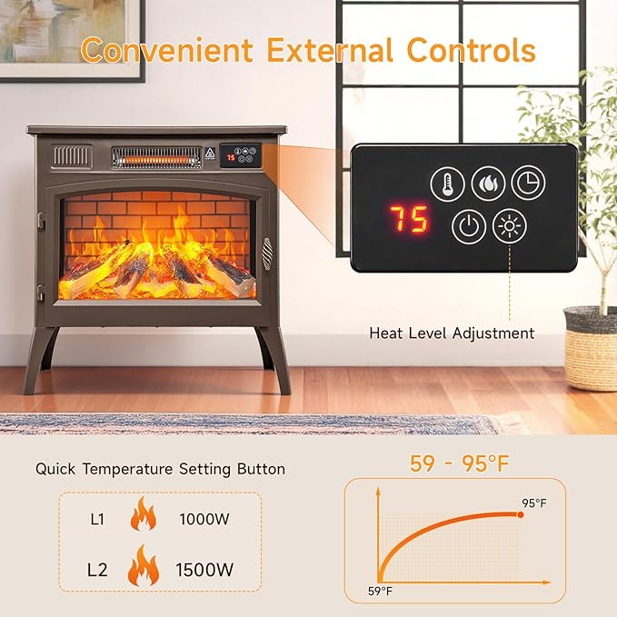 24″ Freestanding Electric Fireplace Stove