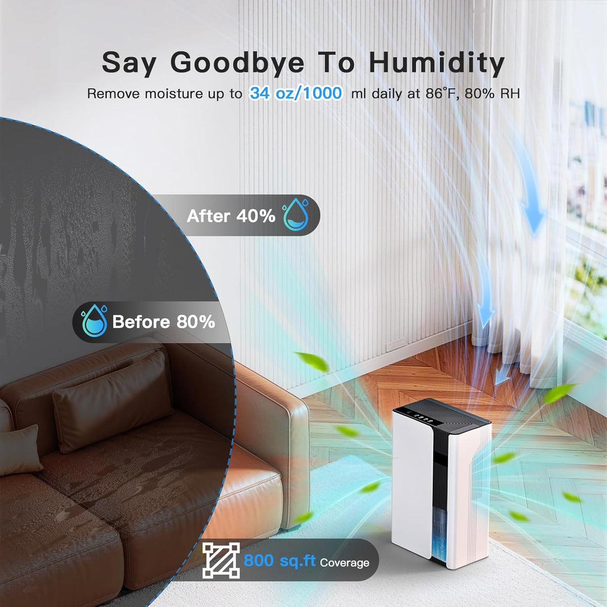 Small Dehumidifier for Bedroom, Quiet 102oz Tank for Small Rooms