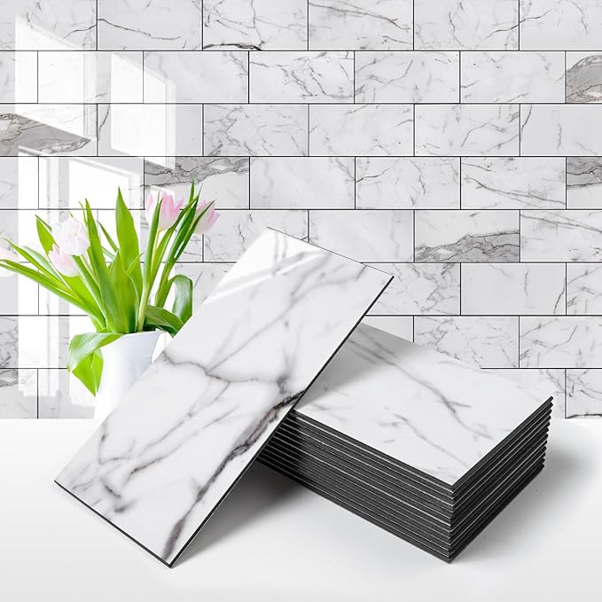 Vamos Tile 100-Piece Glossy Statury White Peel and Stick Backsplash Tile
