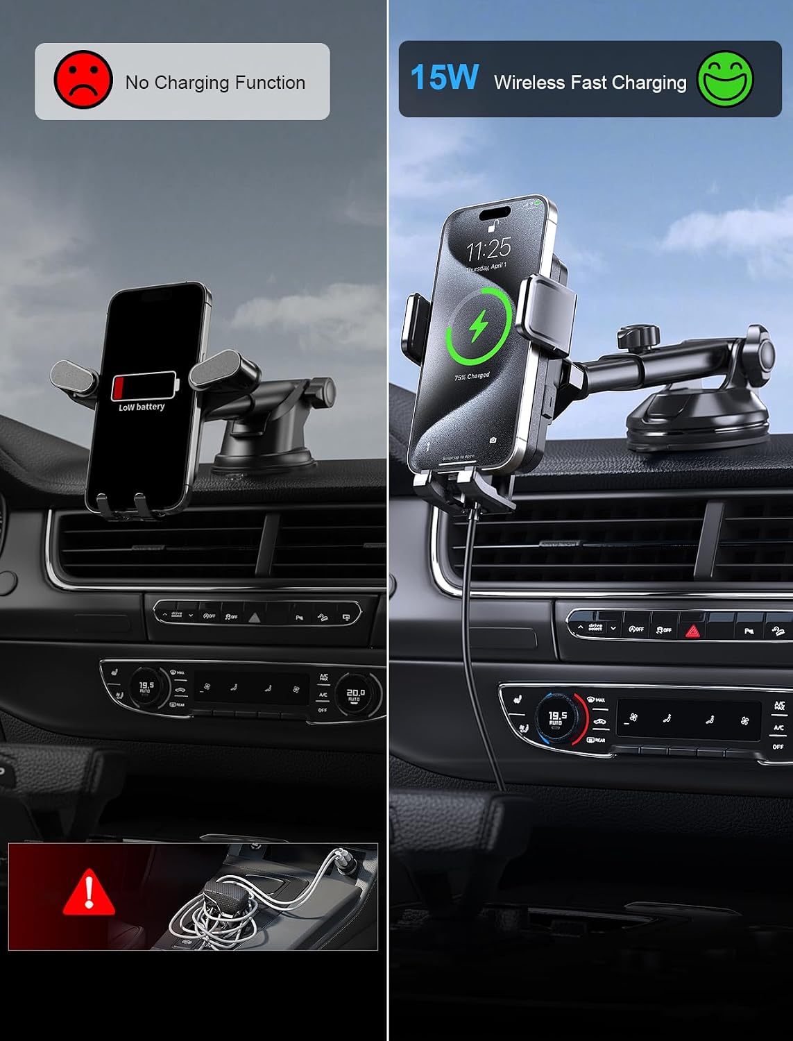 Wireless Car Charger, MOKPR 15W Auto Clamping Car Phone Holder Charger