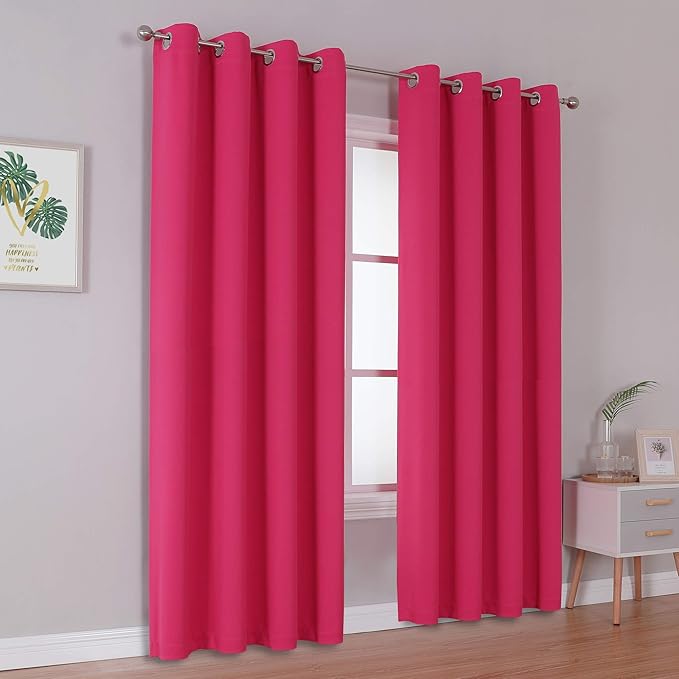 DUALIFE Pink Solid Blackout Curtains 84 Inches Long (Set of 2)