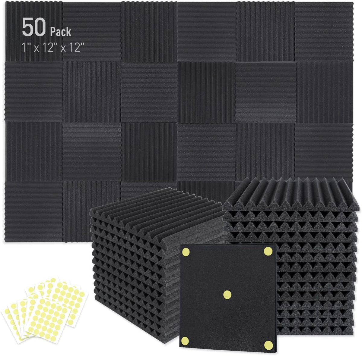 Focusound 50 Pack Acoustic Foam Panels 1" x 12" x 12" Sound Pr...