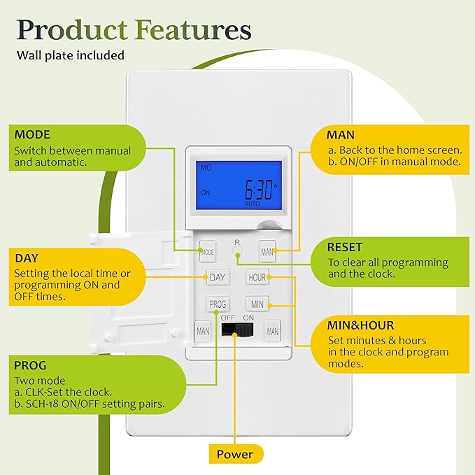 TG 7 Days Digital in-Wall Programmable Timer Switch (2 Pack)